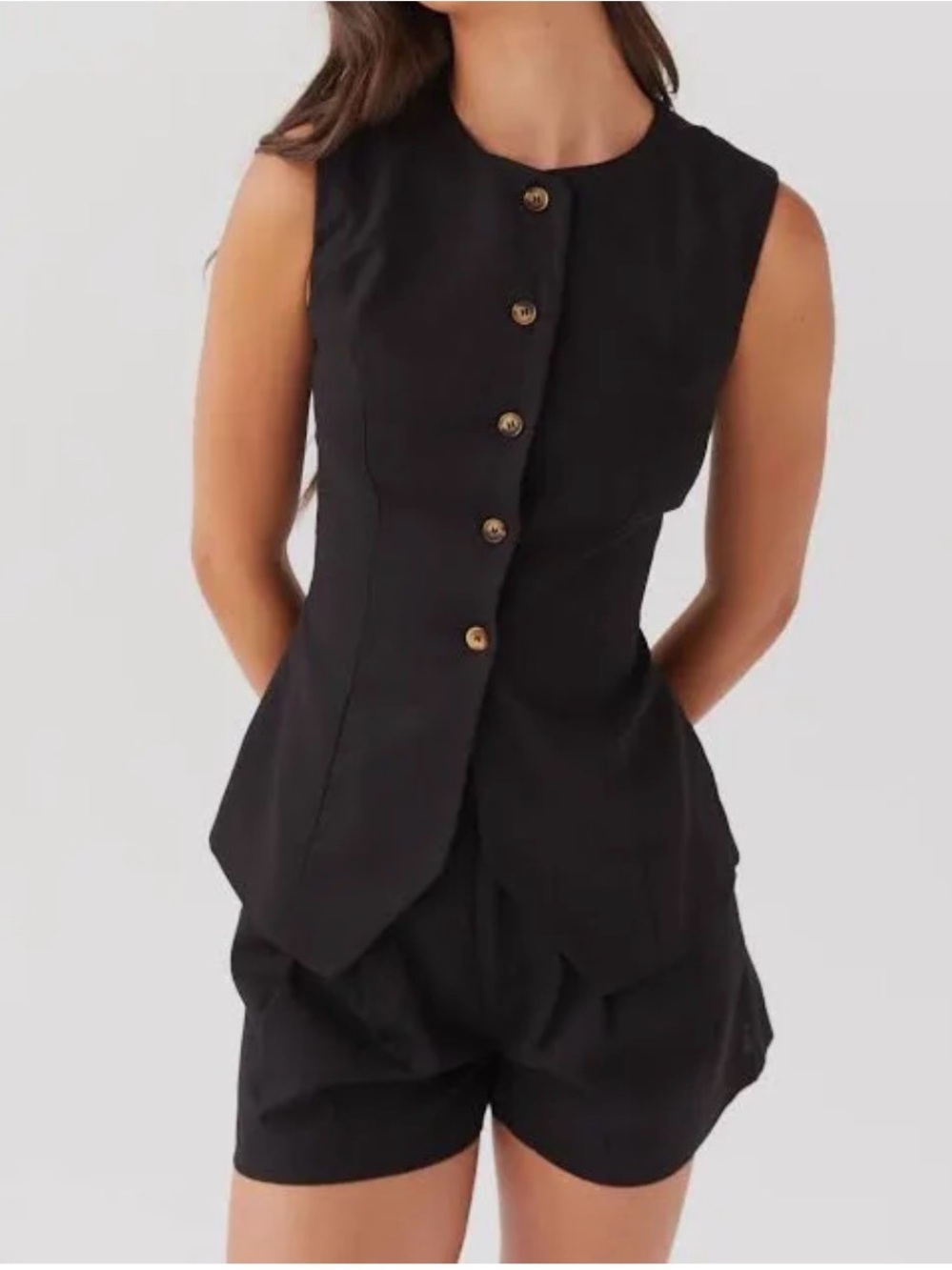 Peppermayo Black Sleeveless Button-Front Formal Dress